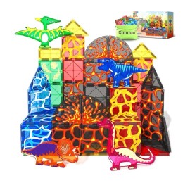 Coodoo Dinosaur Toys Magnetic Tiles Lava Dinosaur World Set - Magnetic Blocks Buildi...