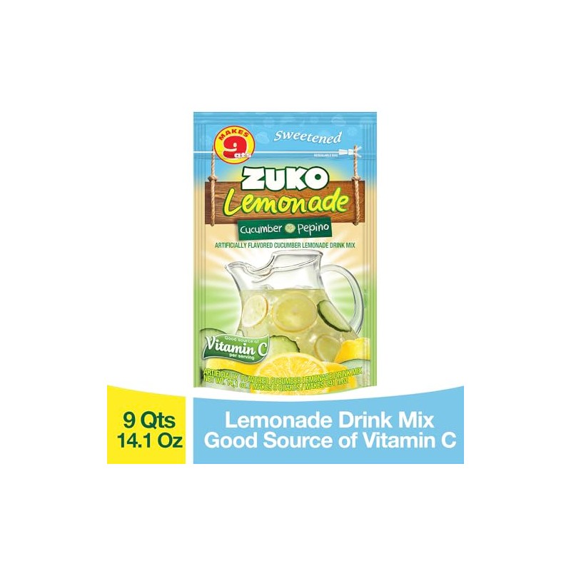 ZUKO Cucumber Instant Powder Drink, Family Pack, No Sugar Needed,