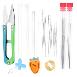 25 Pcs Beading Needles Set 7 Sizes 19 Pieces Big Eye Needles and 6 Pieces Long Straight Needles, Beading Needles for Making Bracelets, Necklaces, Jewelry