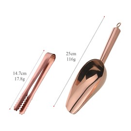 Stainless Steel Ice Scoop and Ice Tongs Small,Set of 3 Round Bottom Bar Ice Utility Scoop, 6 Inches Serving Tongs with Teeth for Large Cubes, Freezer, Ice Bucket，Beach, Party, Bar (Rose Gold)