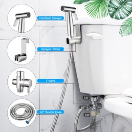 SKYBESS Bidet Sprayer for Toilet, Handheld Bidet Attachment Sprayer Set Bathroom Sprayer with Bidet Hose, Stainless Steel Durable Cloth Diaper Sprayer for Baby Wash Feminine Wash