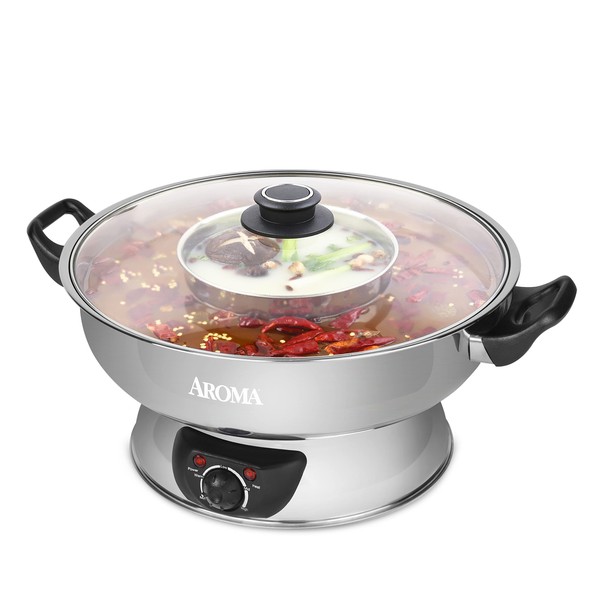 Aroma Stainless Steel Hot Pot, Silver (ASP-600), 5 quart