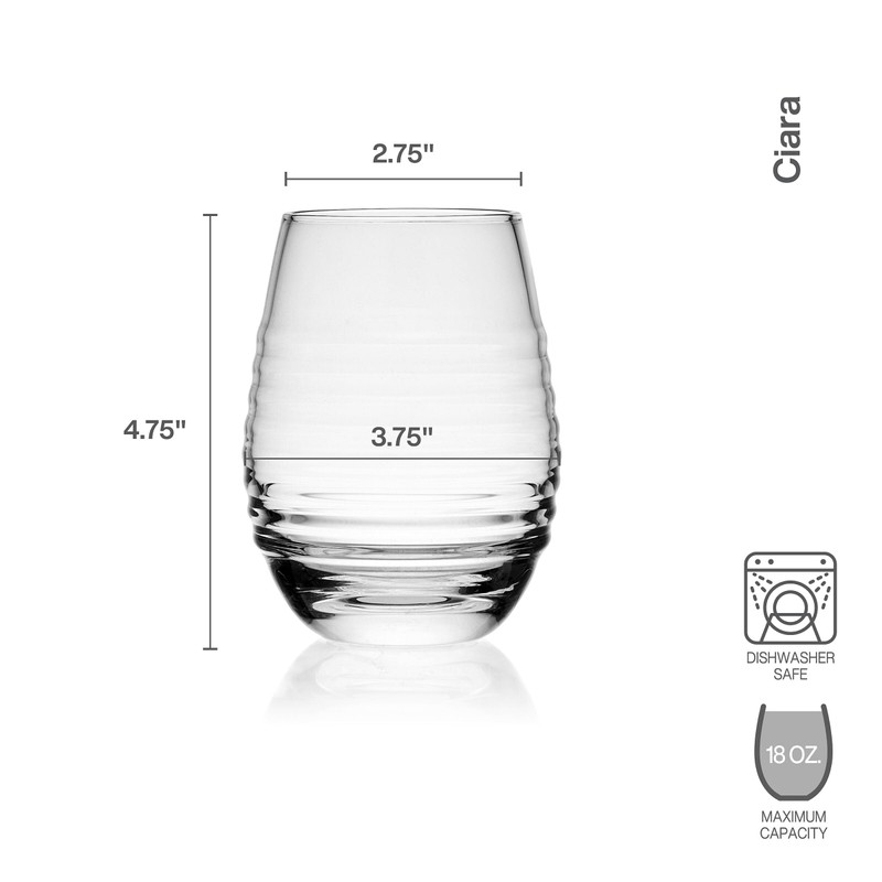 Mikasa Ciara Set of 4 Stemless Red White Wine Glasses,