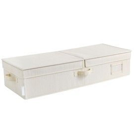 JS HANGER Underbed Storage Containers Bin with Lids, 1 Pack Large Under Bed Storage Organizer Box with Handles, Foldable Under the Storage Bags for Organizing Clothes, Shoes, Blankets, Pillows-Ivory