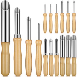 Leriton 16 Pieces Clay Hole Cutters Stainless Steel Circle Shaping Clay Tools Wooden Handle Circular Pottery Tools for Sculpture Pottery Drilling Holes Supplies, 4 Sizes