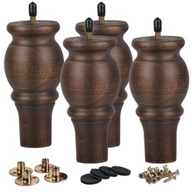 LA VANE 12 cm Wooden Furniture Feet, Pack of 4 Solid Wood Glaze Spindle DIY Replacement Furniture Legs with M8 Mounting Plates & Screws for Sofa Couch Cabinet Ottoman Chair