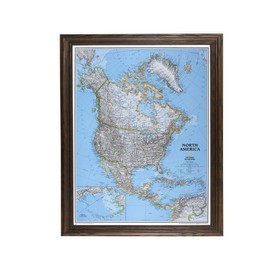 Push Pin Travel Maps Classic North America with Solid wood Brown Frame and Pins