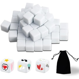 50 PCS Blank White Dice,16MM Blank White Cubes,Acrylic Dice D6 Cubes for Board Games,Parties,Fun,Maths Teaching,DIY