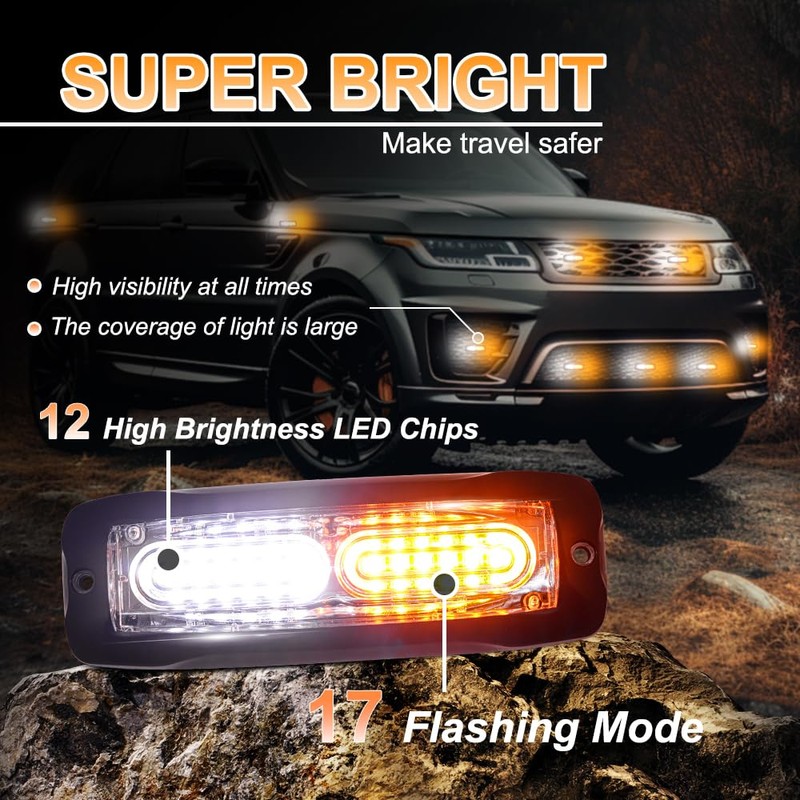 Nrgedzam 4pcs Emergency Strobe Lights Sync Feature Warning Flashing Lights