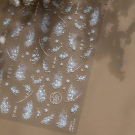 Blue Flower Nail Art Stickers 5D Relief Embossed Floral Nail Decals Summer Flowers Self-Adhesive Nail Design Stickers for Women Girls DIY Manicure Decoration Supplies for Acrylic Nails 1 Shee