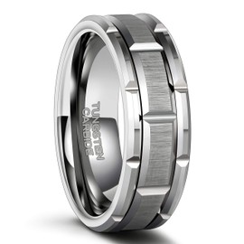 Greenpod 8mm Tungsten Carbide Rings for Men Silver Brick Pattern Brushed Matte Classic Wedding Band Grooves Size 11.5