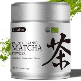 Chaism Ceremonial Grade Matcha Green Tea Powder - Premium First Harvest USDA Organic Gluten-Free Vegan, 100 Pure Unsweetened No Additives, 1.76oz Tin 