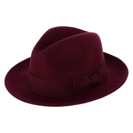 Epoch Hats Company Men's Wool Felt Fedora with Grosgrain Bow Hatband, Small/Medium, Burgundy