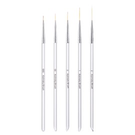 5Pcs Nail Art Liner Brushes Set, Manicure Brush Fine Drawing Thin Lines Painting Details Striping Design For Gel Polish Dotting Pen Transparent Handle Home DIY, 6/9/12/18/24mm