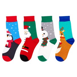 HAPPYPOP Christmas Gifts Stocking Socks for Kids - Secret Santa Socks Xmas Stocking Stuffers for Little Boy Girl, 4 Pack of Christmas Socks