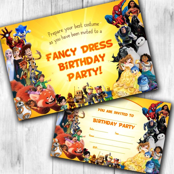 Fancy Dress Invitations (WRITE ON) Birthday Party Invites Double Sided