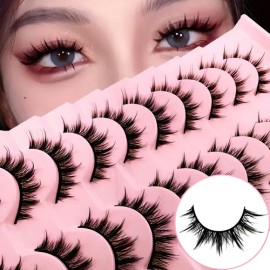 10 Pares De Pestañas Manga, 12 Mm, Naturales, Hechas A Mano Color M002