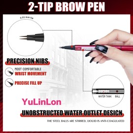 2-in-1 Liquid Brow Pen,1/2 Prong,Fine Tip,Brows,Liner,Beard,Hair(3#Dark Brown)