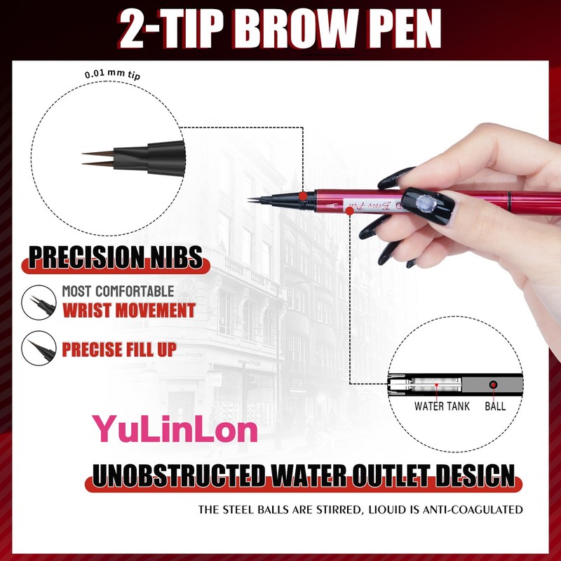 2-in-1 Liquid Brow Pen,1/2 Prong,Fine Tip,Brows,Liner,Beard,Hair(3#Dark Brown)