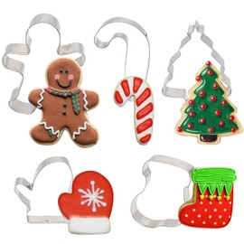 Good Dee's Kitchen Christmas Cookie Cutter, Stainless Steel, 5 piece, Great for Cookies, Biscuits, and Sandwiches