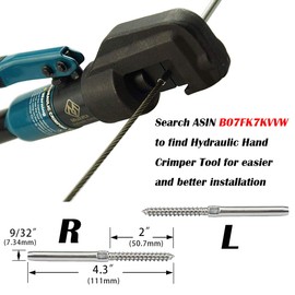 Muzata 10Pack 3/16" Swage Lag Screws Left & Right Cable Railing Hardware Kit Handed Thread for Wood Post T316 Stainless Steel Stair Deck WoodBudget System 5 Pairs CK27