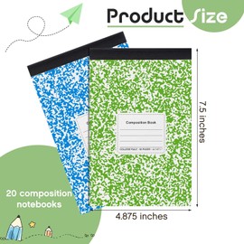 Fainne 20 Pack Composition Notebooks Half Size 4-7/8 x 7-1/2 Inches College Ruled Composition Notebooks Mini Colored Marble Cover Composition Books for Journal School Classroom Supplies 80 Sheets