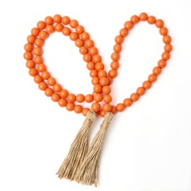 OMISHE 59in Wood Bead Garland with Tassels, Wooden Beads Garland, Decorative Beads Garland Decor, Farmhouse Beads Garland for Wall Hanging Home Festival Decor, Orange