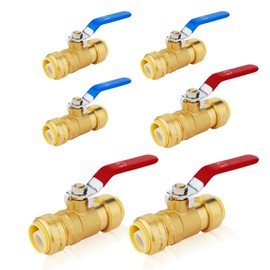 (Pack of 6) Seelink 3/4 Inch Push-Fit Ball Valve with Disconnect Clip Tools, Brass Shut Off Valve for Pex CPVC and Copper Pipe Connection, Red&Blue