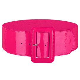 JASGOOD Women Wide Stretchy Belt Vintage Elastic Waist Belt for Dresses Fashion Ladies Waist Patent Leather Belt with Square Buckle