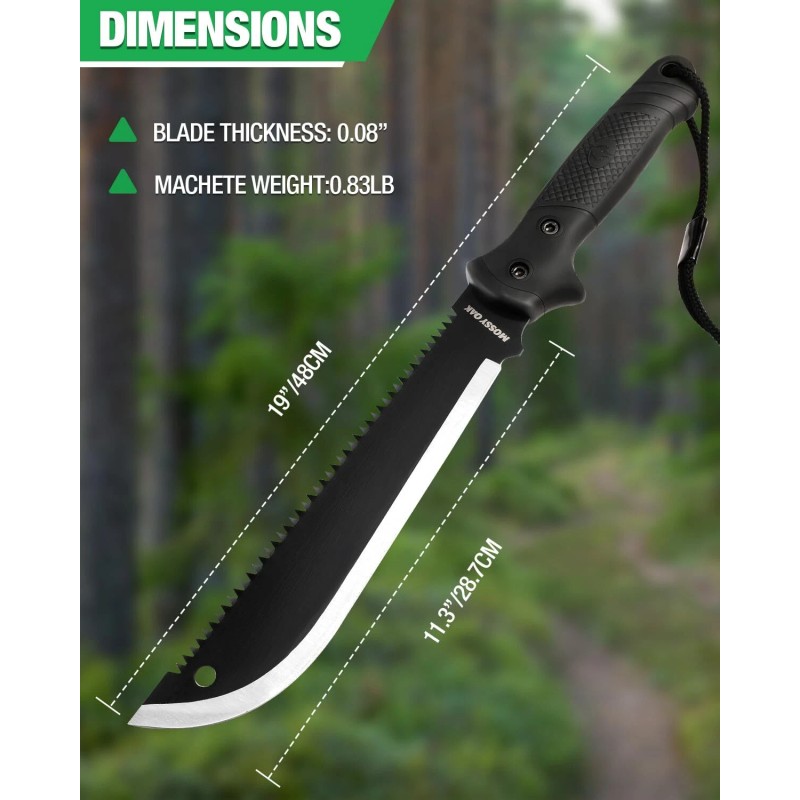 MOSSY OAK 19-inch Machete Saw Sharp Blade Machete Ergonomic No-Slip