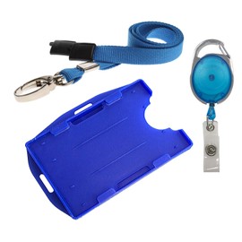 PCL Media Ltd | 3 Piece ID Badge Set | Lanyard, Retractable Badge Reel, & Dual Double-Sided ID Card Badge Holder, (Blue)