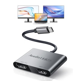 avedio links USB C to Dual HDMI Adapter 4K@60Hz, USB C to HDMI Splitter for Dual Monitors Support Dual 4K@30Hz, Type C to HDMI Splitter Extended Display Compatible for USB C 3.0/3.1 (Grey)