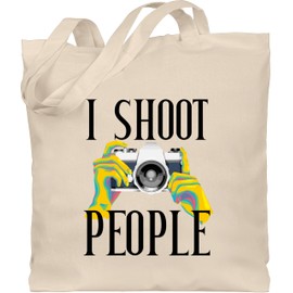 Shirtracer - Cotton Bag - Photography Gifts Photographers - I Shoot People - Colourful - Black, 1 natural white, Unit size