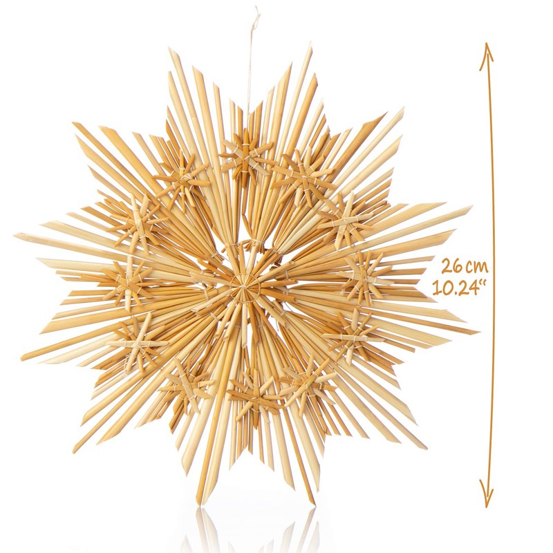 com-four® Straw Star Set - Natural Christmas Tree Hanging Decorations