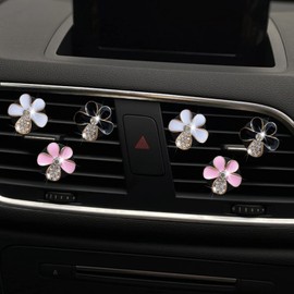 6pcs Diamonds Flower Car Air Fresheners Vent Clips with Fragrance Pads Car Fresheners Cute Car Air Conditioner Vent Charm Interior Decor Accessories Gift (6 Pcs with Diamonds Flower)