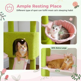 PEQULTI Tall Cat Tree Floor to Ceiling Cat Tower Adjustable Height (90.5''~100.4'' = 230cm~252cm) with Cat Condo, Cozy Hammock and Scratching Post, Pink Flower Cat Climbing Tree for Indoor Cats, Pink