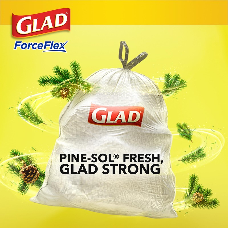 Glad ForceFlex Tall Kitchen Trash Bags, 13 Gallon, Pine-Sol Original,