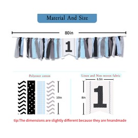 Wauh - Cartel de tela para primer cumpleaños, decoración de fiesta de primer cumpleaños, guirnalda de tela de corbata, accesorios para cabina de fotos, recuerdo de cumpleaños y regalos, Black Blue High Chair Banner