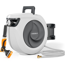 KOSOEUR Retractable Garden Hose Reel, 1/2 in x 65 ft Garden Hose Reel, Automatic Retractable Water Hose Wall Mount with 10 Pattern Nozzle, Slow Rewind System/Any Length Auto Lock 180° Swivel Bracket