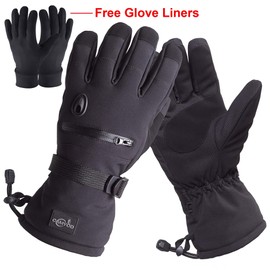 CAMYOD Men Waterproof Skiing Snowboarding Gloves with Zipper Pocket, Air Vent, Separated Liner Gloves-2 Pairs Set(2-Pair,L)