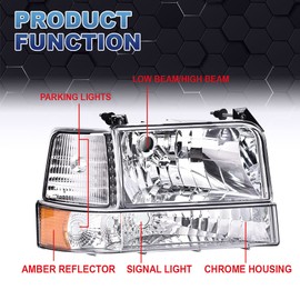 PIT66 Headlights w/Corner Signal Bumper Lamps, Compatible with 1992-1996 Ford F150 F250 F350 Bronco Clear lens Chrome Housing Amber Reflector