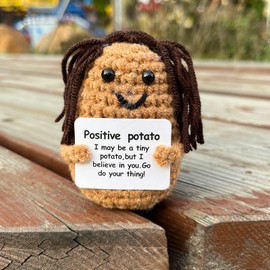 Positive Potato, Funny Gift for Women Cute Knitted Wool Inspirational Crochet Doll Plush Home Office Decor