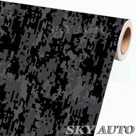 Sky Auto INC Digital Black Gray Camouflage Vinyl Car Wrap Film Sheet + Free Cutter, Cleaning Cloth, Scissors & Squeegee (15FT x 5FT / 180" x 60")