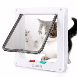 PanSukided 4-Way Lock Cat Door for Interior Exterior - Weatherproof ABS Pet Flap, Medium, Outer Size 7.87 * 7.56 * 2.17in, Circumference < 15"