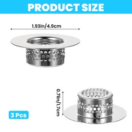 3 Pcs Bathroom Sink Strainer Mesh Bathtub Drain Cover Lavatory Sink Drain Strainer Hair Catcher for Kitchen Laundry Mop Pool Utility Slop RV Sink Stainless Steel Drain Filter Fit Hole Size from 1.25"