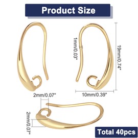 SUPERFINDINGS Pack of 40 Earring Hooks Made of Brass, Real 18 Carat Gold-Plated, Ear Hooks with Lever Closure, 19 x 10 x 2 mm, Earrings with Loop for Jewellery Crafts, Bore: 2 mm, Pen: 1 mm