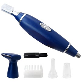 GRABOTE 3 in 1 Nose Ear Hair Trimmer Face Eyebrow Shaver Clipper Groomer Cleaner Blue ABS Stainless Steel Washable Heads Unisex Grooming Kit with Removable Cutter Heads for Precision Hair Removal