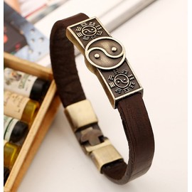 Hamoery Men Punk Alloy Leather Bracelet Taiji Bracelet Bangle Wristband(Taiji)