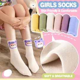 EBMORE Kids Girls Socks Cotton Crew Cute Unicorn Gifts Animal Pattern Fashion Fun Novelty Socks 6 Pack Stocking Stuffers(Assorted Animal,9-15Years)