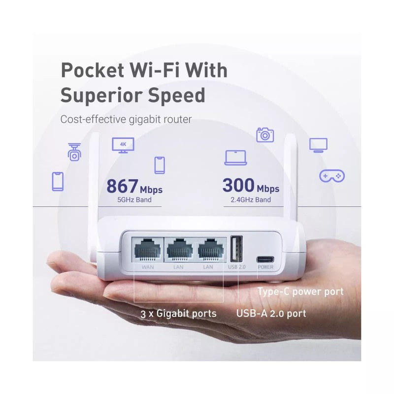 GL.iNet GL-SFT1200 (Opal) Secure Travel WiFi Router & GL.iNet GL-A1300